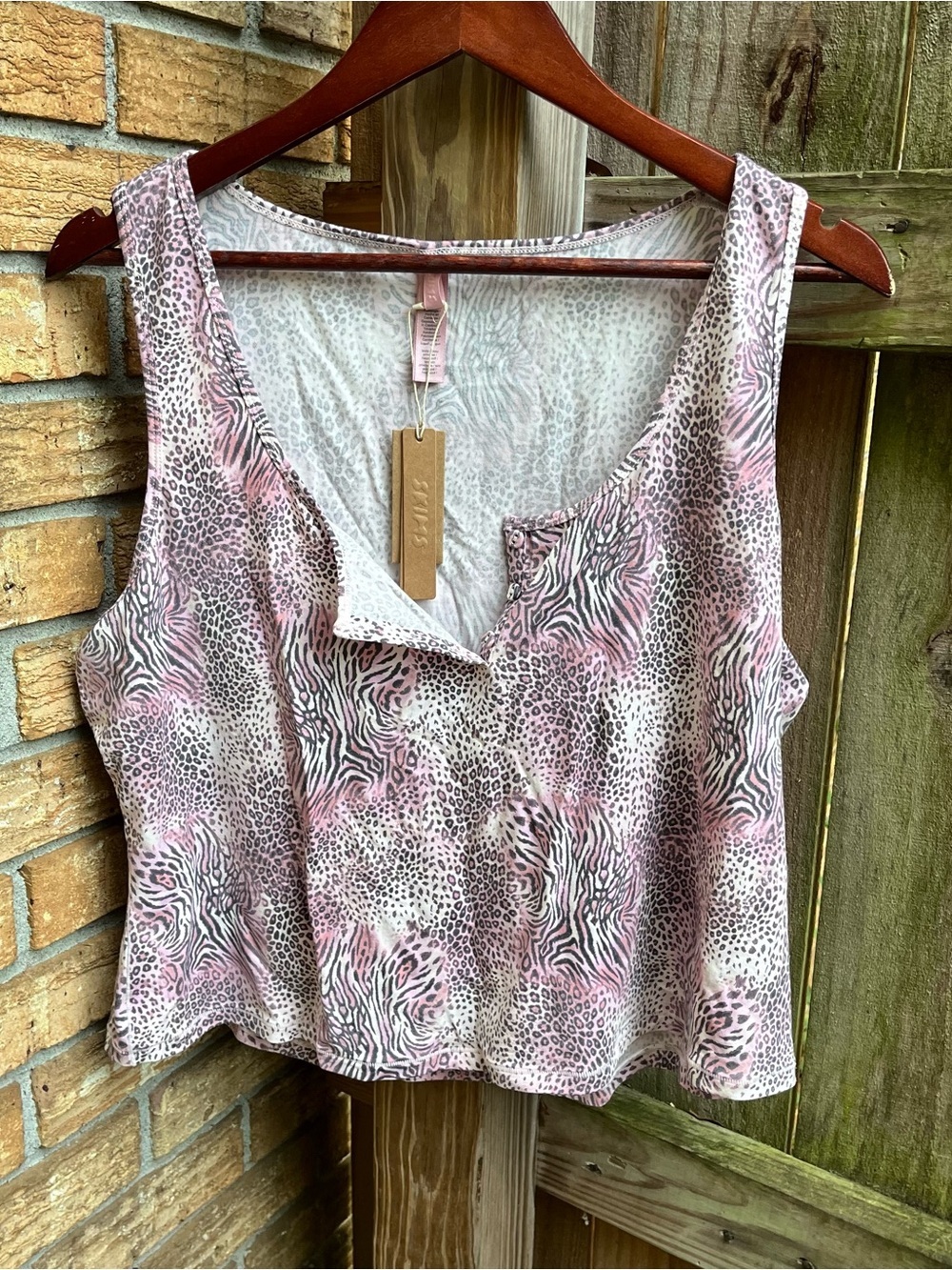 SKIMS Pink & White Animal Print Tank Top